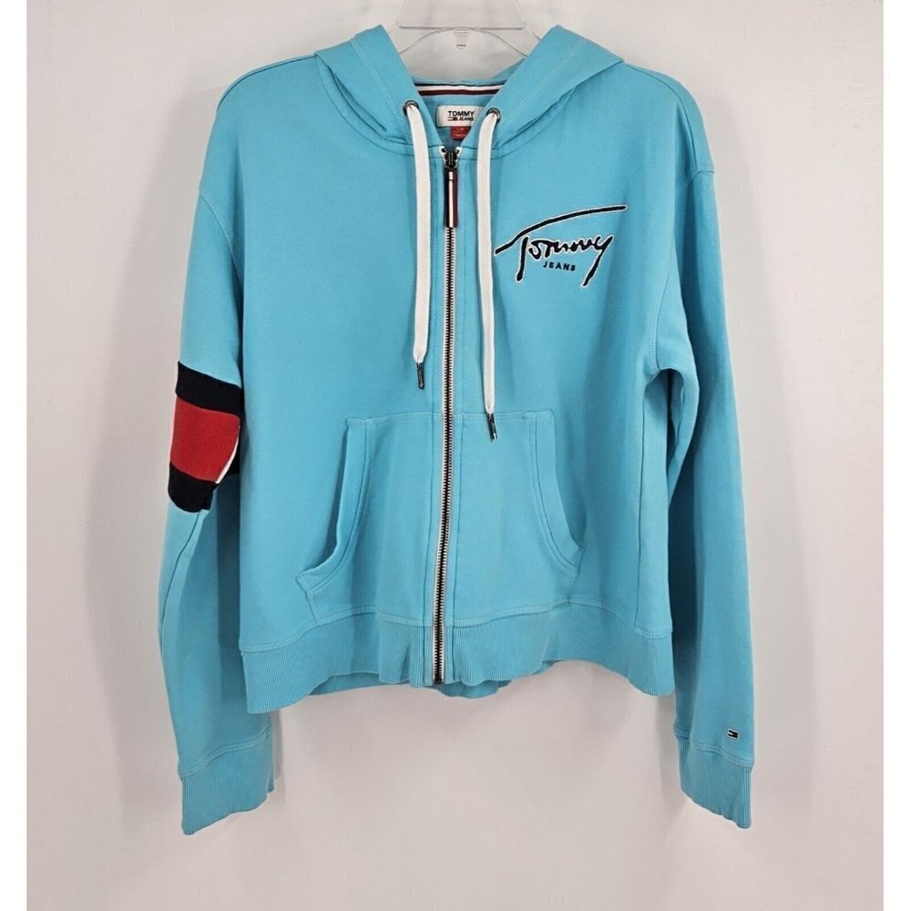 Tommy Jeans Full Zip Hoodie LG Baby Blue Sweatshirt Embroidered
